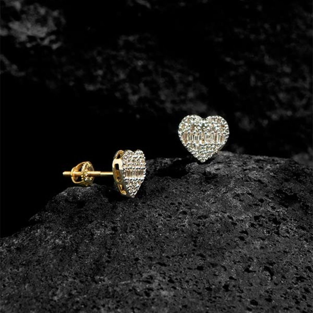 Pave Diamond Heart 14K (or 18k upon request) Yellow Gold Stud Earrings